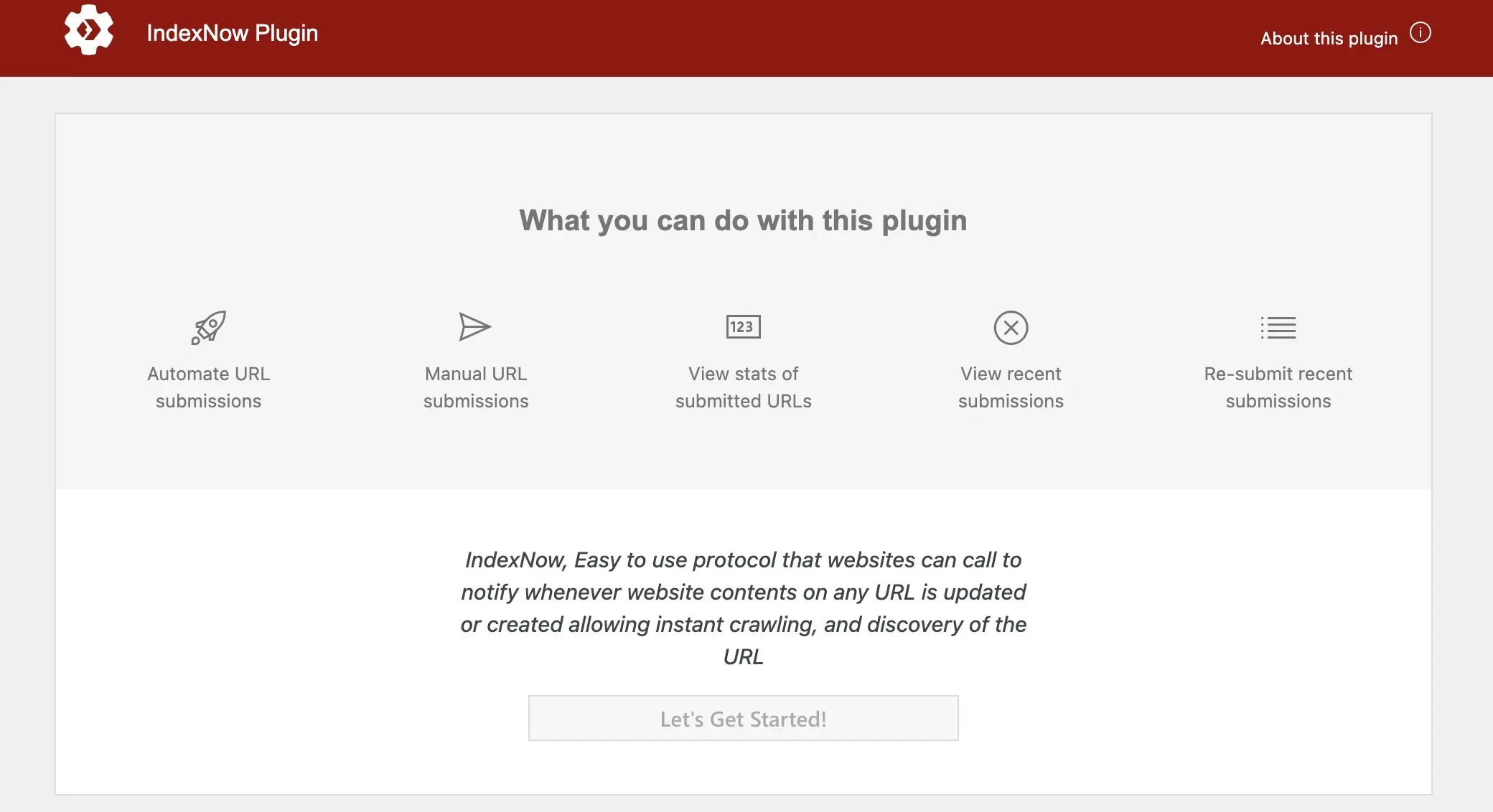 IndexNow插件出现 “Let's Get Started!” 按钮灰色点不了